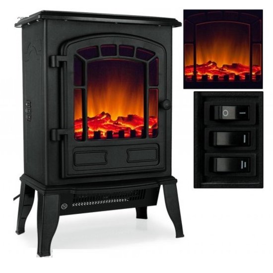 Torino Cheminée électrique avec effet flamme ouverte - 2000 watts - 25–30 m² - Noir