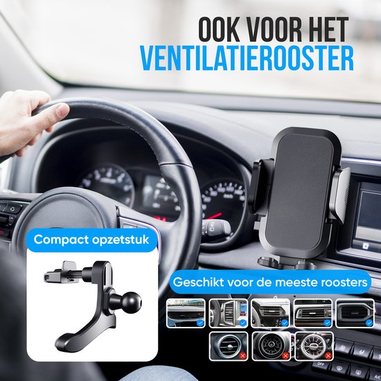 Strex Support Téléphone Voiture - Pare-Brise - Tableau de Bord - Grille de Ventilation - Support Téléphone Pour Tous Les Téléphones - Pivotant à 360°