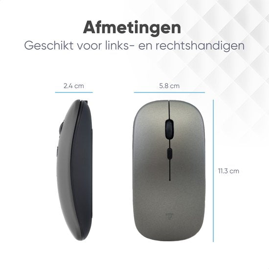 Souris sans fil Trendfield - Souris d'ordinateur rechargeable - Bluetooth - Souris ergonomique avec clic silencieux - Convient à tous les ordinateurs portables - Gris spatial