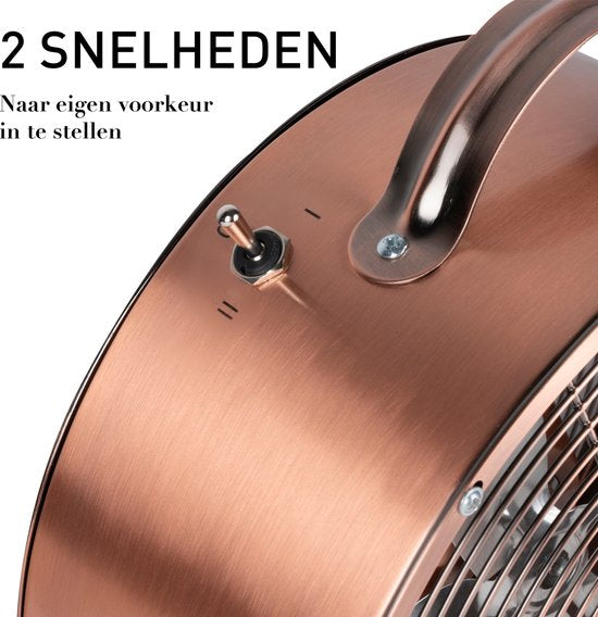 Ventilateur de table - Lifetime Air - 230V - Ventilateur de bureau 20CM - 2 vitesses - Matériau durable - Cuivre