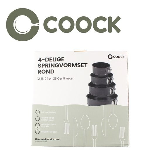 COOCK 4-Piece Round Springform Set - Baking Tray Round - Cake Pan - Baking Tray with Non-Stick Coating - Sizes 12 to 28cm - Including Dough Scraper