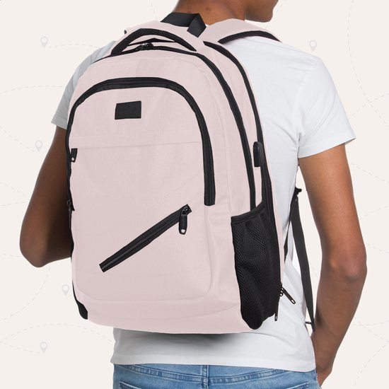 TRVLMORE Sac à dos - 36L - 17 Inch - Sac à dos pour ordinateur portable avec USB - Cartable - Homme et Femme - Sac Rose