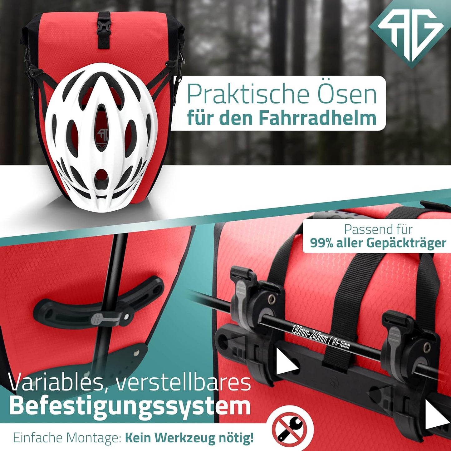 RADGEIST sacoche de vélo pour porte-bagages - sacoche de vélo pour porte-bagages - sacoche de vélo étanche et sac à bandoulière - sacoche de vélo avec réflecteurs