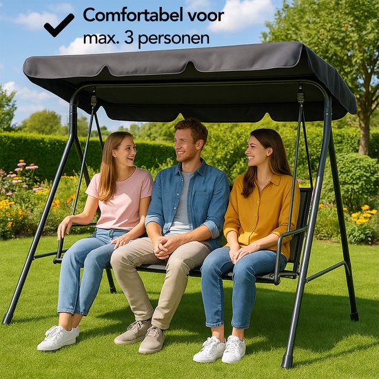 Brixy Swing Bench - 3 places - Auvent réglable - Résistant aux UV - 170x118x153cm - Anthracite