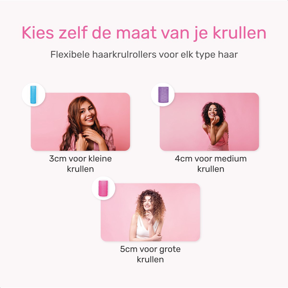 Set de 18 bigoudis - 20 pinces à cheveux incluses - Grandes - Sans chaleur - 3 tailles - bleu/rose