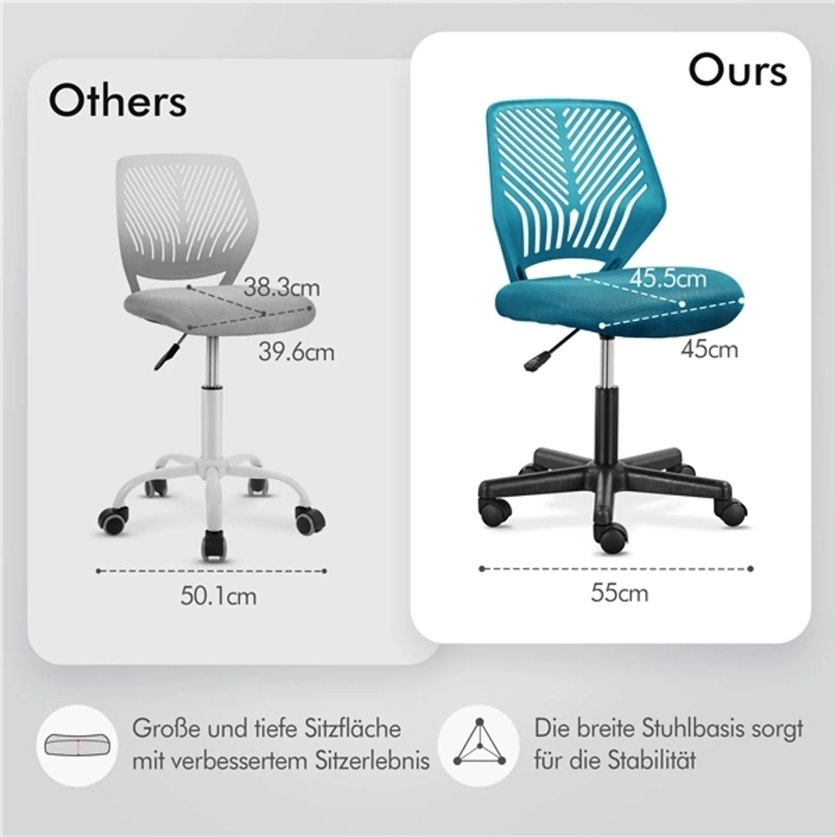Chaise de bureau sans accoudoir Yaheetech - Hauteur réglable par vérin à gaz, roues pivotantes à 360° et rembourrage en mousse souple - Pour le bureau et l'étude - Polyester noir et nylon - 50 x 55 x 79-92 cm