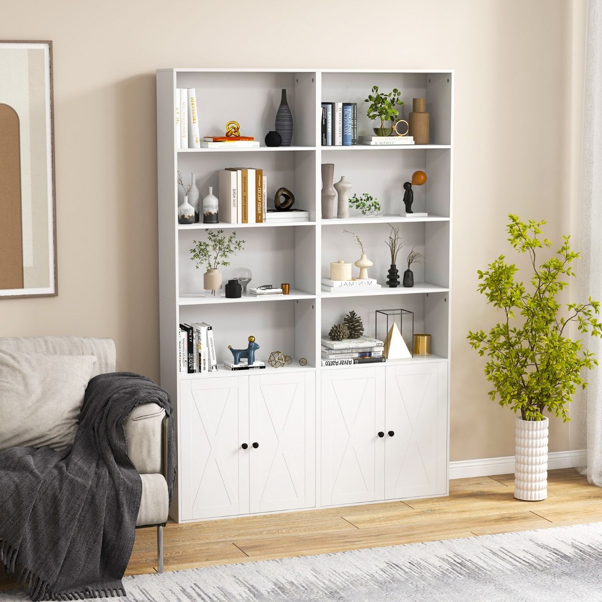 Bibliothèque autoportante Coast - 6 étagères - 2 portes - 60 x 24 x 180 cm - blanc