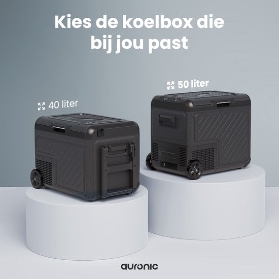 Auronic Electric Cool Box - Compresseur - Avec roues - 12V 230 Volt - Voiture - 50L - Noir/Gris