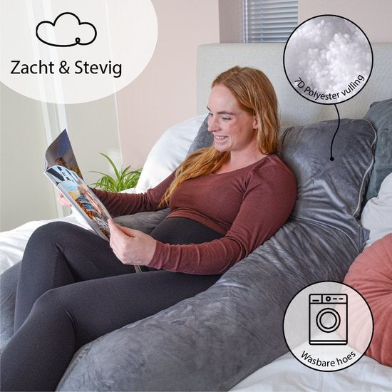 Ella® coussin de grossesse XXL en forme de U - Coussin de grossesse - Coussin en soie - Coussin de corps - Housse amovible en polaire Minky - 140x80cm - Gris