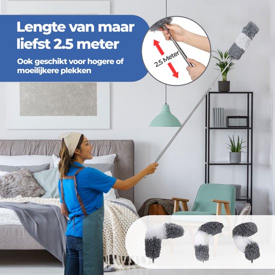 Roegaarden Pelle à poussière extensible - Avec manche télescopique - Jusqu'à 2,5 mètres - Divers accessoires - Facile à ranger