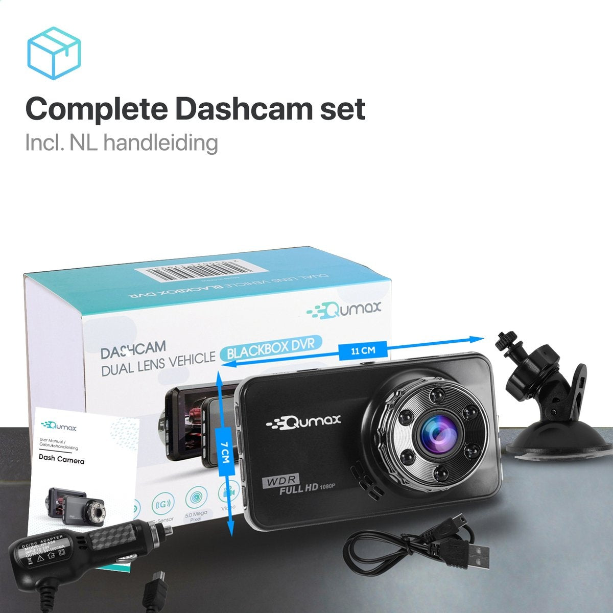 Qumax Dashcam pour voiture - Full HD - Mode parking avec capteur G intégré - Ecran IPS - Objectif grand angle 170° - Vision nocturne