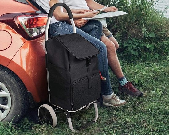 Chariot de courses - Strex - Pliable et à roulettes - Sac imperméable 45 L - Noir