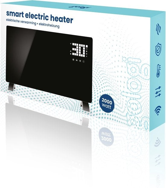 Chauffage électrique Gologi - Convecteur avec thermostat - Fonctionne par App et commandes tactiles - Jusqu'à 25m2 - 2000W Heater - Noir