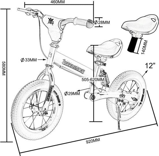 Rennmeister Balance Bike - Hauteur réglable - 3-5 ans Rose