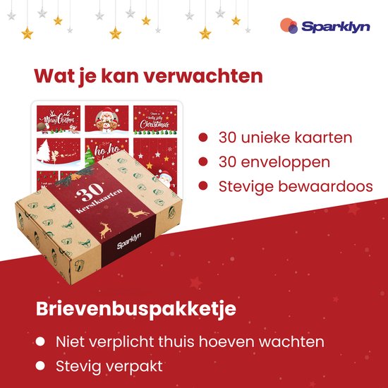 Sparklyn 30x Luxury Double-Sided Christmas Cards with Envelopes Sets - Blank - 15x10 cm - Christmas Cards 2023 - Modern
