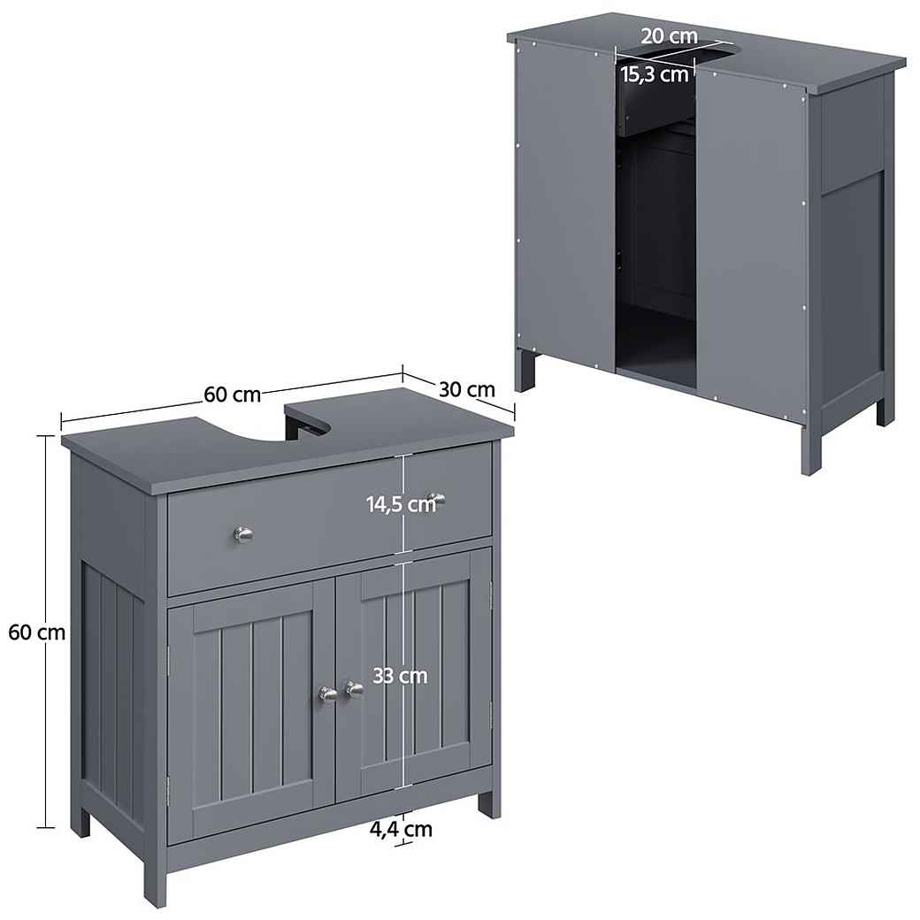 Meuble sous-lavabo - Tiroir - 2 portes - MDF - 60 x 30 x 60 cm - Gris foncé