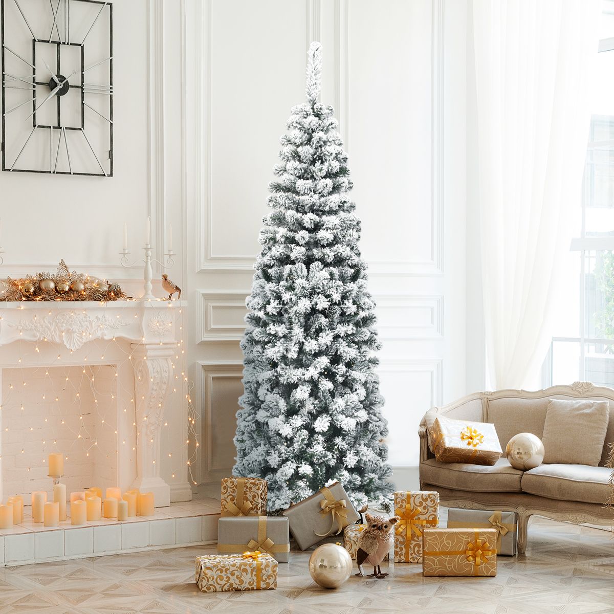 coast 180 cm Arbre de Noël Pencil - Vert/Blanc - Sapin de Noël artificiel en pin enneigé avec support en métal