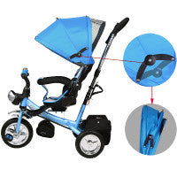 Spielwerk Tricycle avec Poign\u00e9e de Pouss\u00e9e \u2013 Panier Amovible Pare-soleil - Bleu