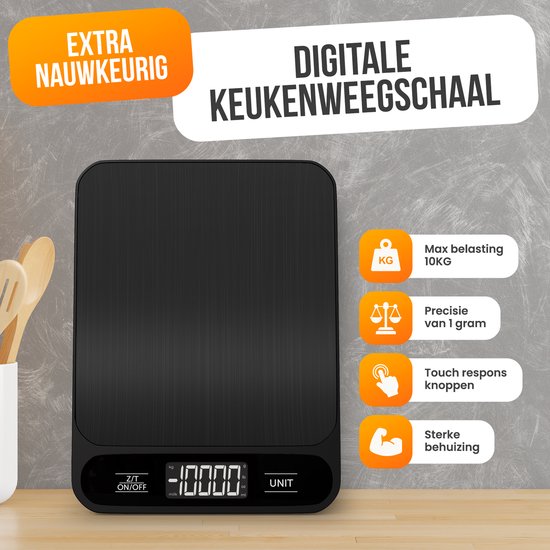 Strex Kitchen Scales Digital - Balance de cuisine - 1 g à 10 kg - Fonction tare - Piles incluses - Noir