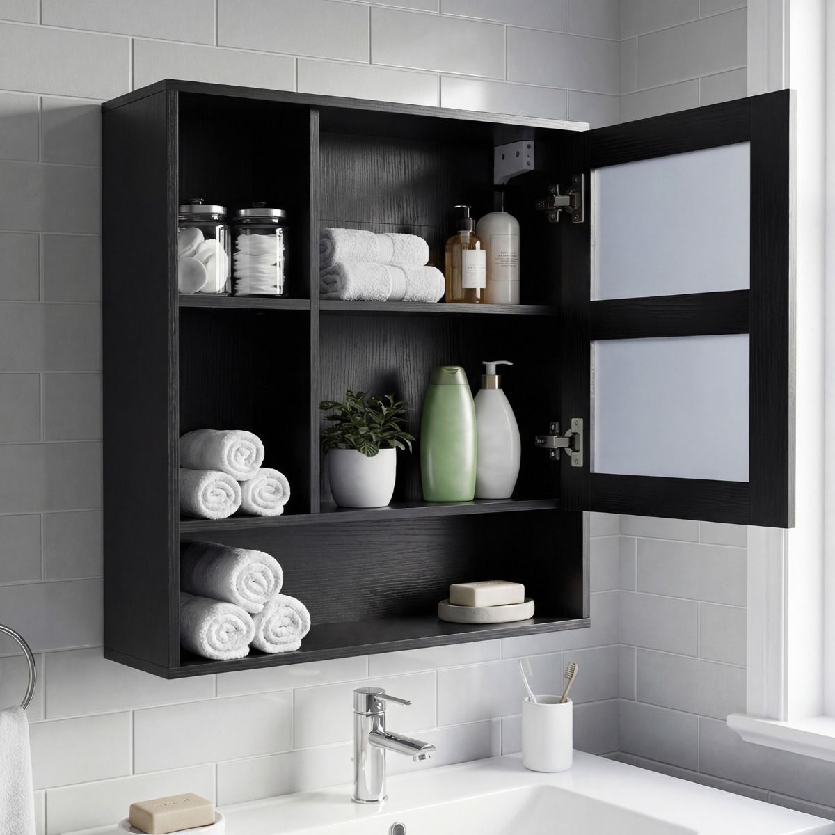 Coast : meuble de salle de bains avec miroir - Noir - 56 x 16 x 61 cm