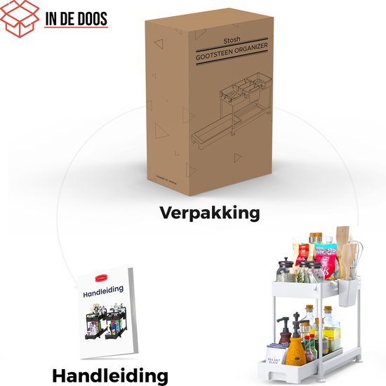 Stosh Rangement de meuble de cuisine - Rangement de meuble d'évier - Support de rangement - Support de cuisine - 1 pièce - Blanc