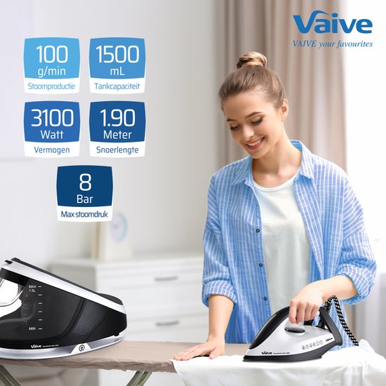 VAIVE PowerStation Max 3100 Fer à vapeur avec générateur de vapeur - Fer à repasser - Fers à vapeur - 3100W - Réservoir d'eau de 1,5 L
