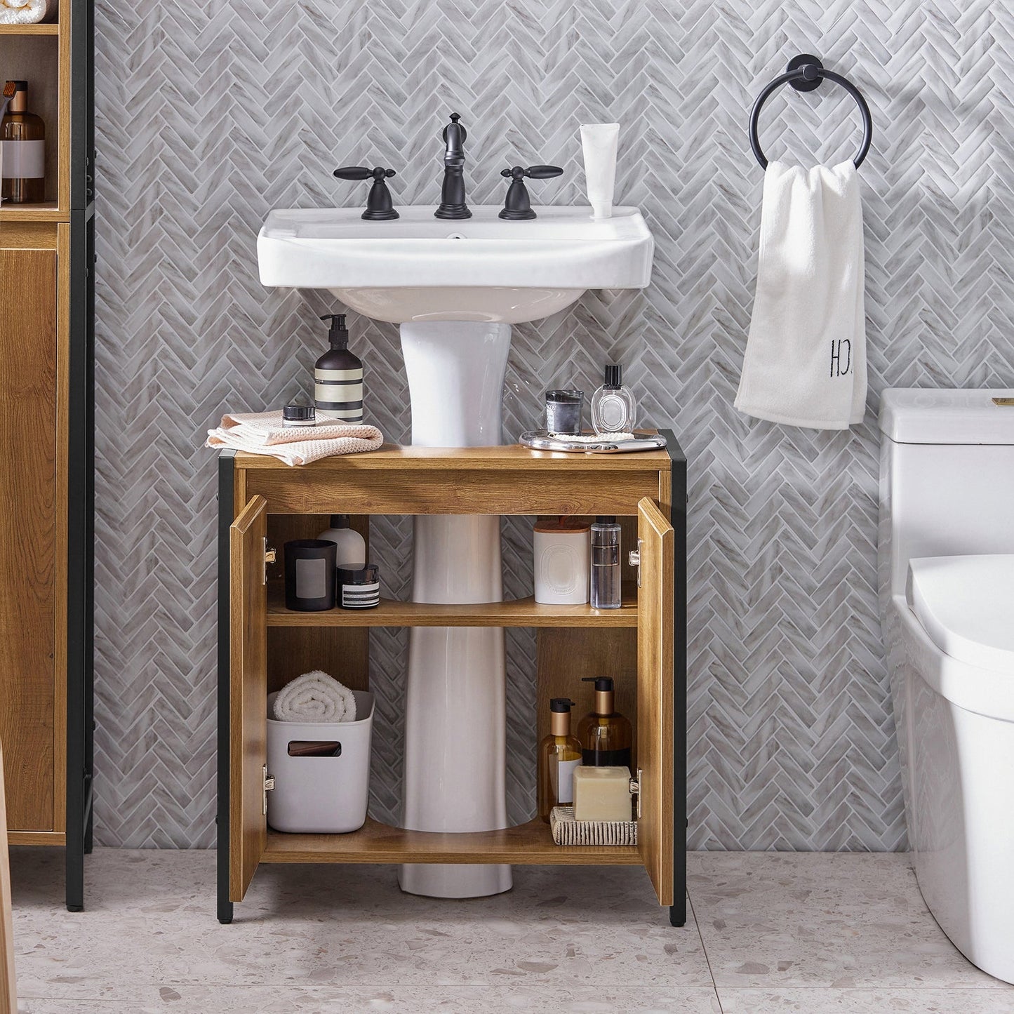 SoBuy Meuble bas pour évier - 60 x 30 x 60 cm - couleur bois