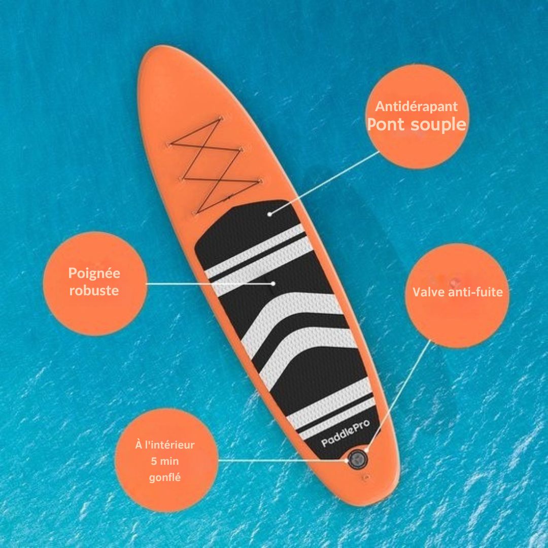 Paddle LifeGoods SUP Board - avec siège - Set complet - Max. 135KG - 320x81cm - Orange