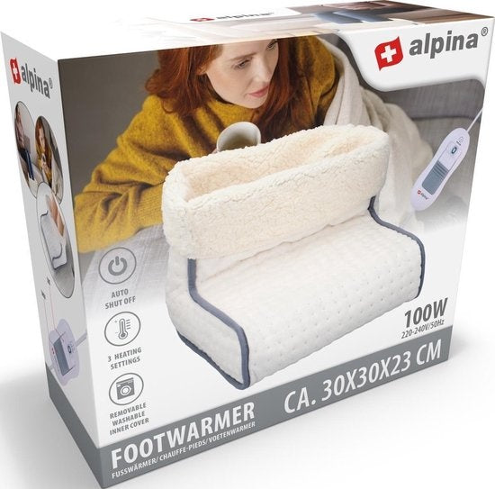 Chauffe-pieds électrique - alpina - Housse intérieure lavable - Protection contre la surchauffe - 3 niveaux - Blanc