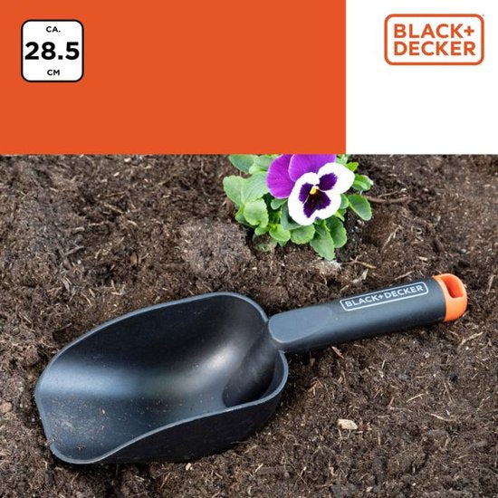 BLACK+DECKER Pelle de jardin - Finition ronde - Fond profond - 28.5 CM - Noir