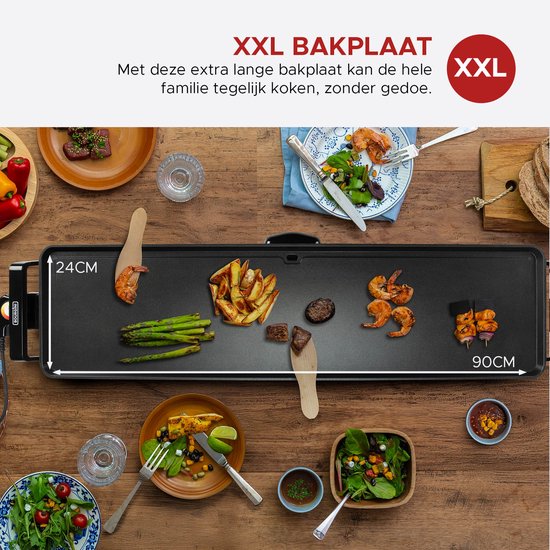 Plaque de cuisson Bourgini Grill XXL - Plaque de cuisson - Appareil à griller - 90 x 24 cm - Teppanyaki - 8 à 10 personnes - Revêtement antiadhésif - 2200 W