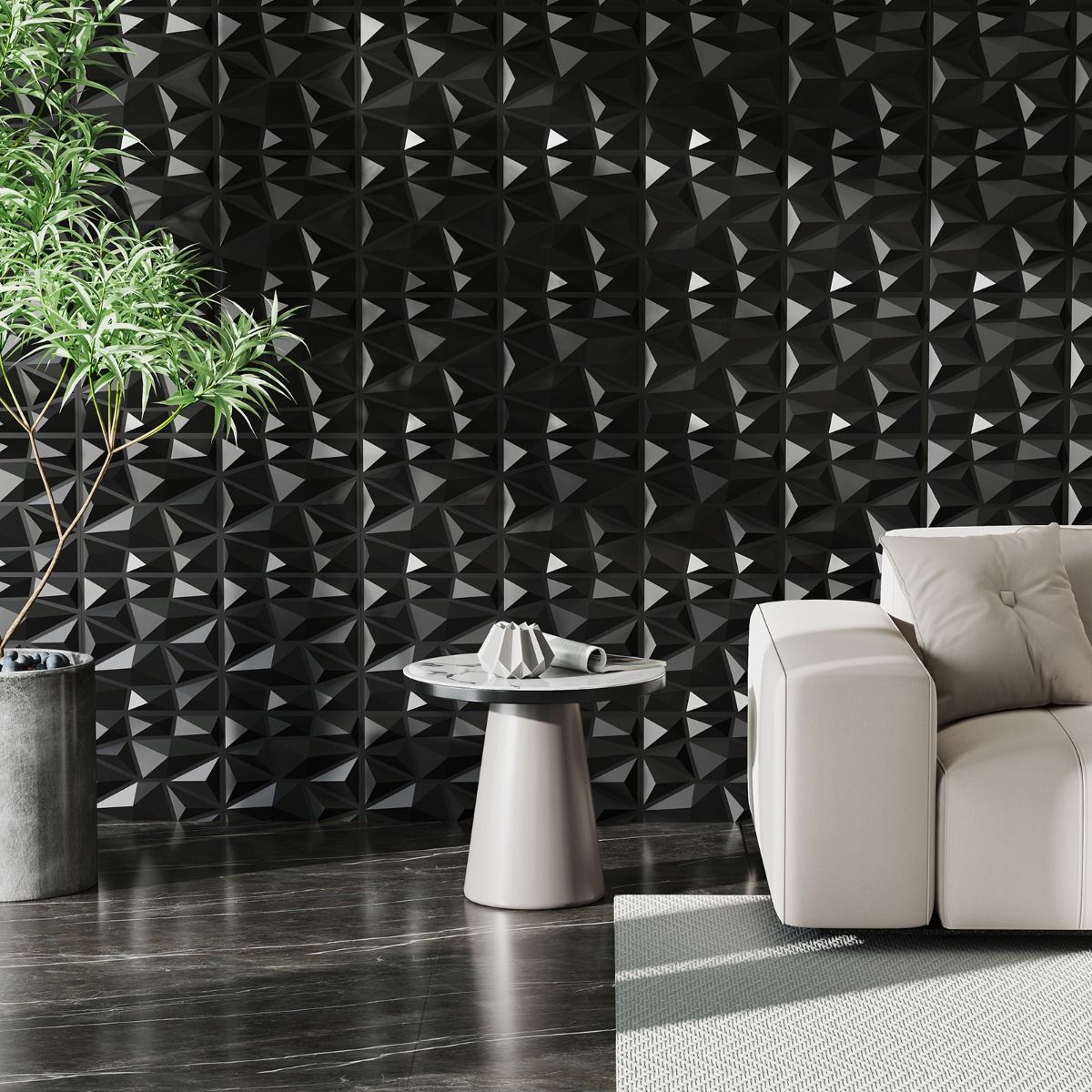 Panneaux muraux Coast 3D - motif en losange - autocollants - noirs 30 x 30 cm, 50 pièces
