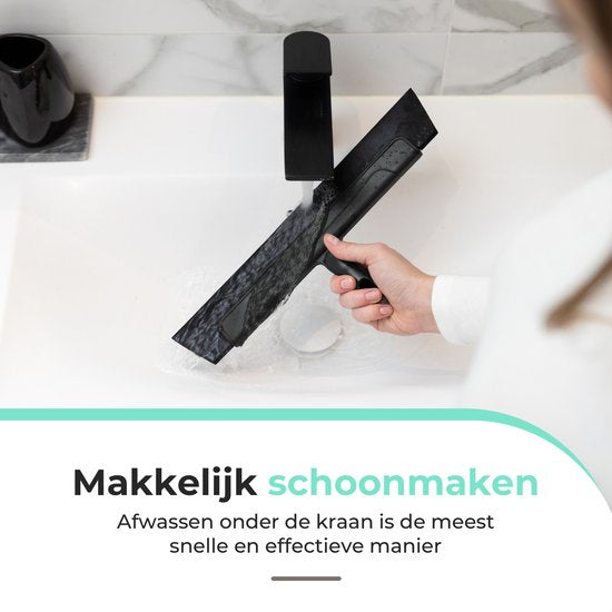 CLEANLY Raclette de sol avec manche 130 cm - Raclette de sol Salle de bain et Raclette de douche - Raclette de douche - Raclette d'eau - Largeur 34 cm - Noir, Gris