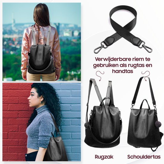 Sac à dos antivol - Sac à dos femmes - Imperméable - Petit - Sac à dos antivol - Dos, épaule, sac à main en un - cuir PU souple - avec sangle réglable - Glennoo