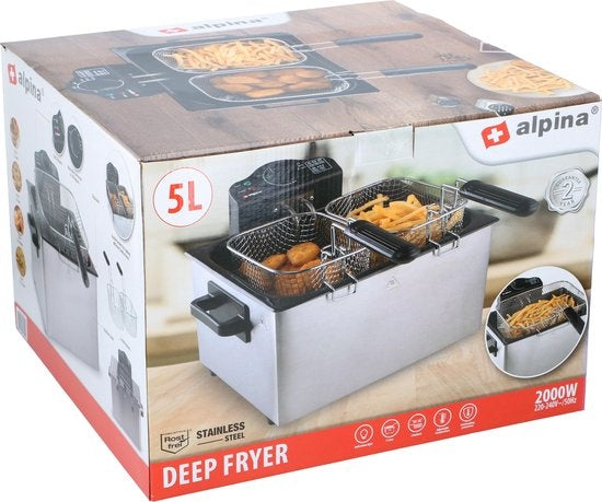 Friteuse double Alpina, 3 paniers - 2,5 / 5 litres 2000 Watt - inox