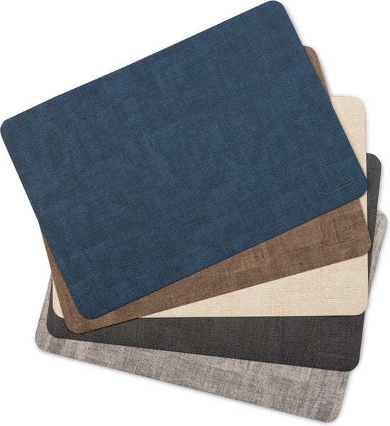 Set de table Kias® - aspect cuir - plastique - antidérapant - 45 x 30 cm - bleu foncé - 6 pièces