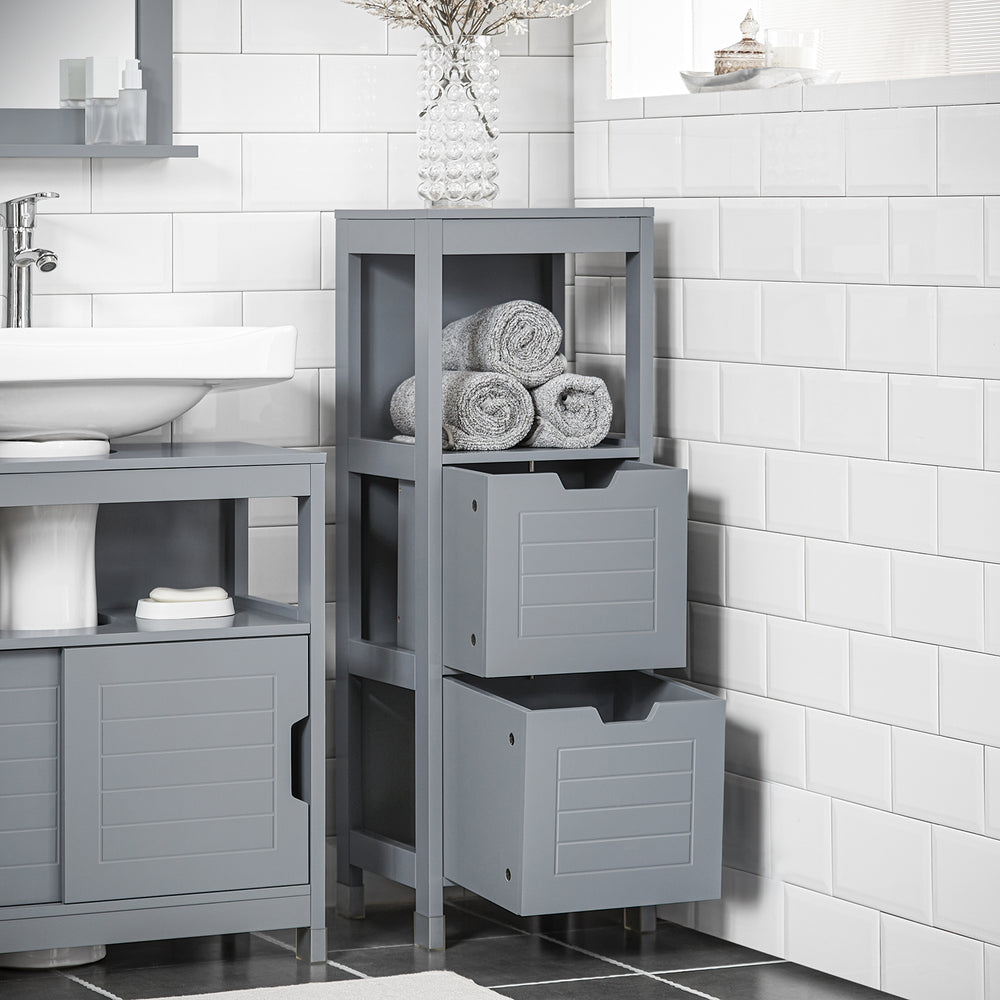 SoBuy Meubles de salle de bain Colonne Cabinets Etagère 2 Tiroirs