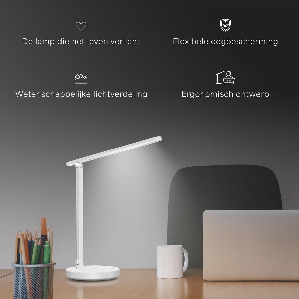 Bintoi® DL100 - Lampe de bureau LED - Lampe de lecture - Lampe de chevet - Touch Control - Dimmable - Lumière blanche et chaude