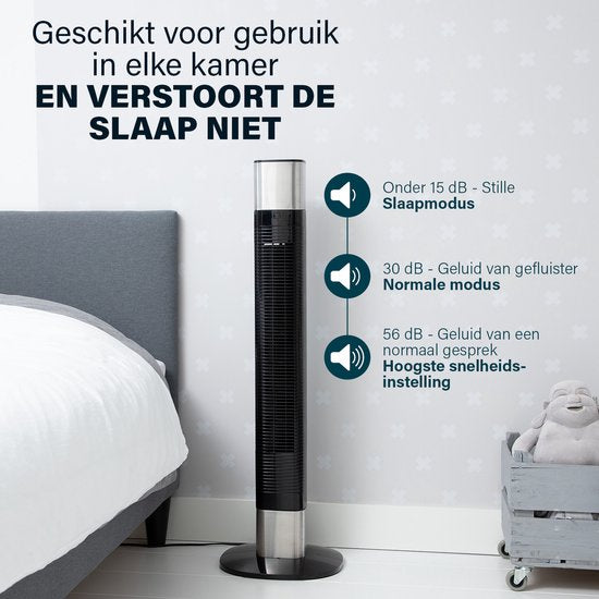 Ventilateur colonne intelligent – Sans pales – Avec application et télécommande – Minuterie – Économe en énergie – Princess 358280 – Noir