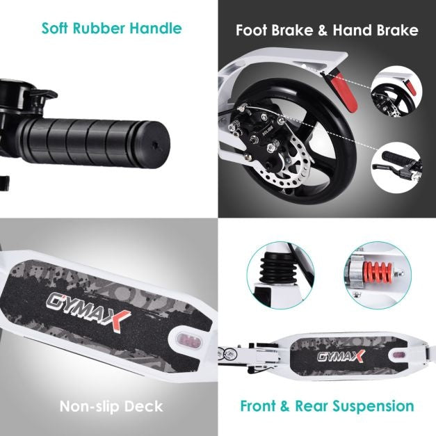 Trottinette pliable Coast avec sonnette et sangle de transport - Réglable en hauteur - Blanc