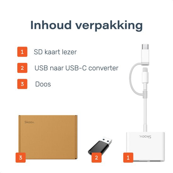 Skoov SD Card Reader - Lecteur de cartes pour iPhone et USB-C - Lecteur de cartes Micro SD et SD - Adaptateur Lightning - Lecteur de cartes mémoire - Lecteur SD et Micro SD - USB vers USB C