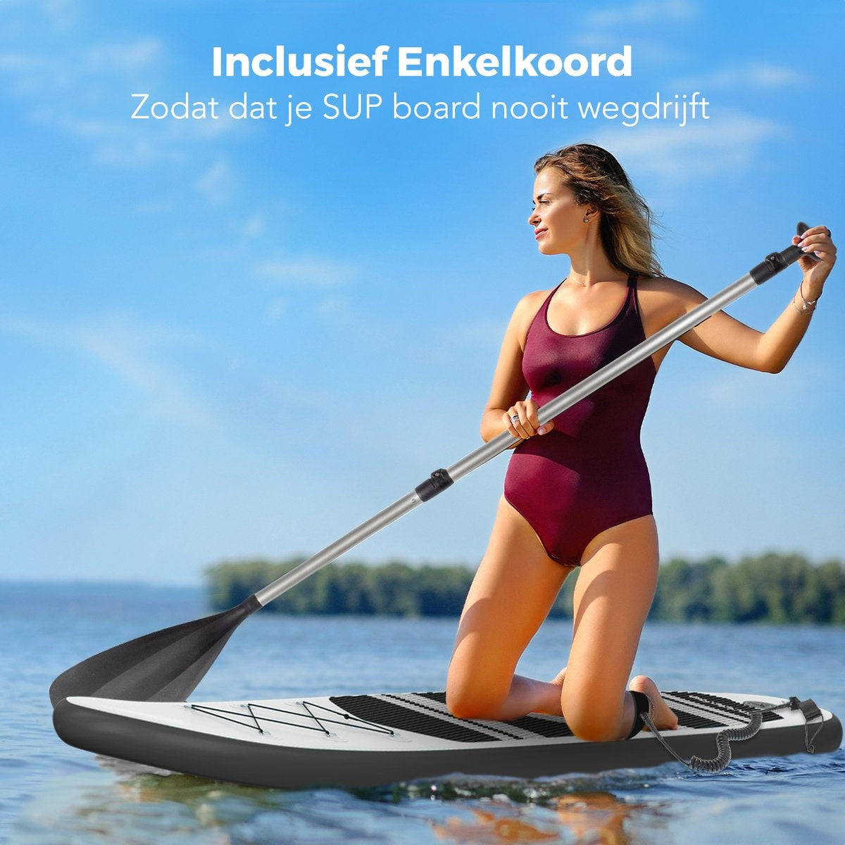 LifeGoods SUP Board - avec siège - Inflatable Paddle Board - Set complet - Max. 135KG - 320x81cm - Blanc/Noir