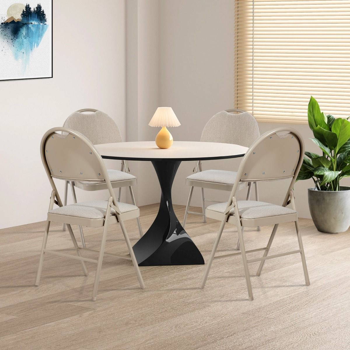 Coast 4-Piece Portable Folding Chair Set - Metal Frame, Padded Seat and Fabric Covered Backrest, Beige, 47 x 50 x 88.5 cm