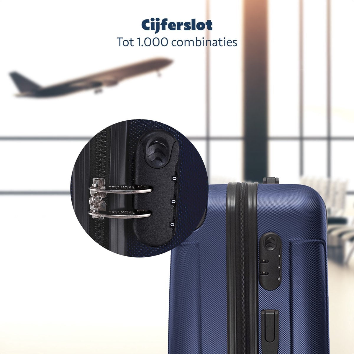 Set de valises TRVLMORE - 3 pièces - 38L + 70L + 110L - Bleu foncé