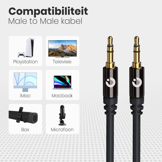 Auronic AUX Cable - Câble audio 1.5M - 3.5 mm - Mâle à Mâle - Noir