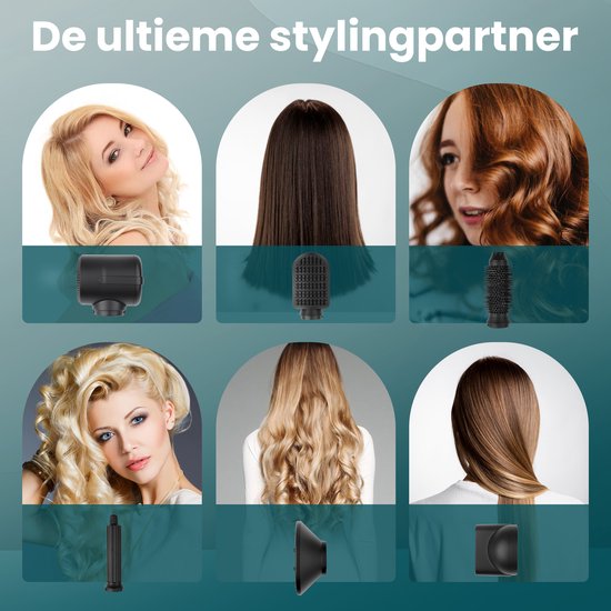 Saaf Brosse à cheveux 7 en 1 - Ensemble de 8 pièces - Sèche-cheveux - Brosse à coiffer et à boucler - Hairwrap - Airstyler - Multistyler - Noir