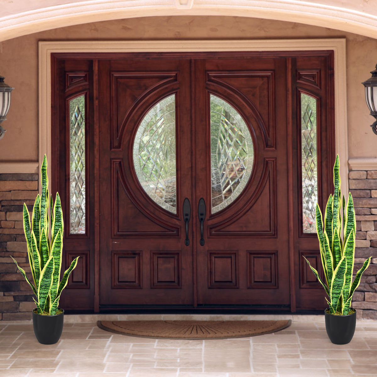 Plante serpent artificielle avec pot stable plante artificielle faux-agave pour la maison et le bureau 90 cm jaune