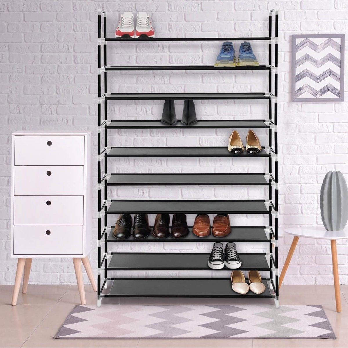 LifeGoods Shoe Rack - XXL - 10 couches - 35 à 40 paires de chaussures - Armoire à chaussures - Plastique - Noir