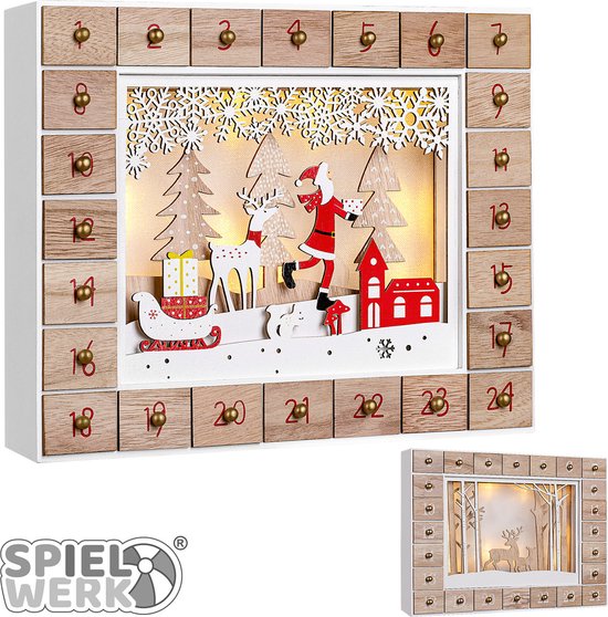 Spielwerk - Calendrier de l'Avent - LED - Père Noël - MDF