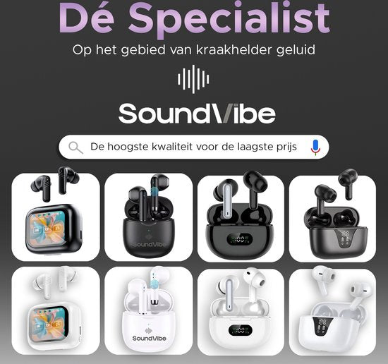SoundVibe® - Earbuds Wireless With Noice Cancelling - Black - Bluetooth Earphones - Noice Cancelling Headphones - LX-10 Earpods with Screen - Works With Apple And Android - Earpods USB C - Wireless Earphons - Earphones Wireless